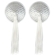 Load image into Gallery viewer, White Satin w Whitestone and Tassel Pastie
